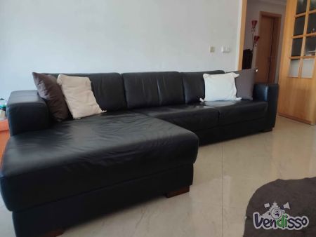 Sofá de pele preto | Ótimo estado